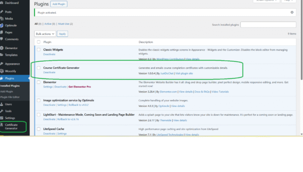Course Certificate Generator WordPress Plugin