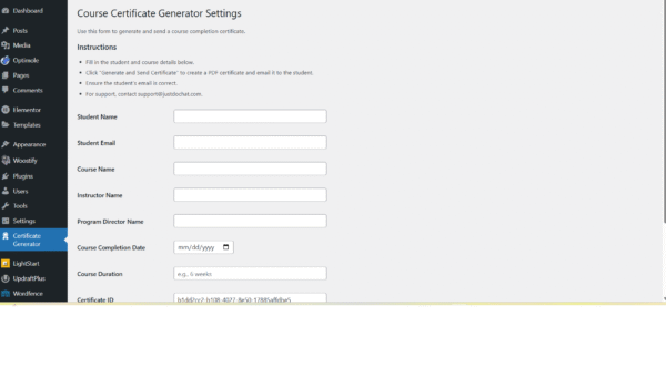 Course Certificate Generator WordPress Plugin